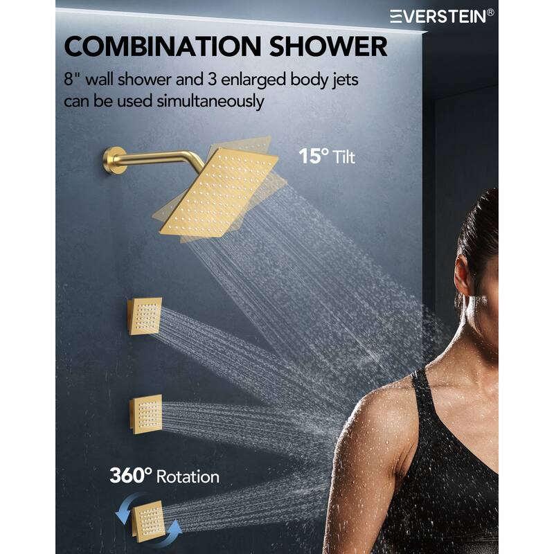 Thermostatic Dual Head System, 64-Color LED Mood Lighting 3-Functions Shower Head with Bluetooth Music & 3 Body Jets