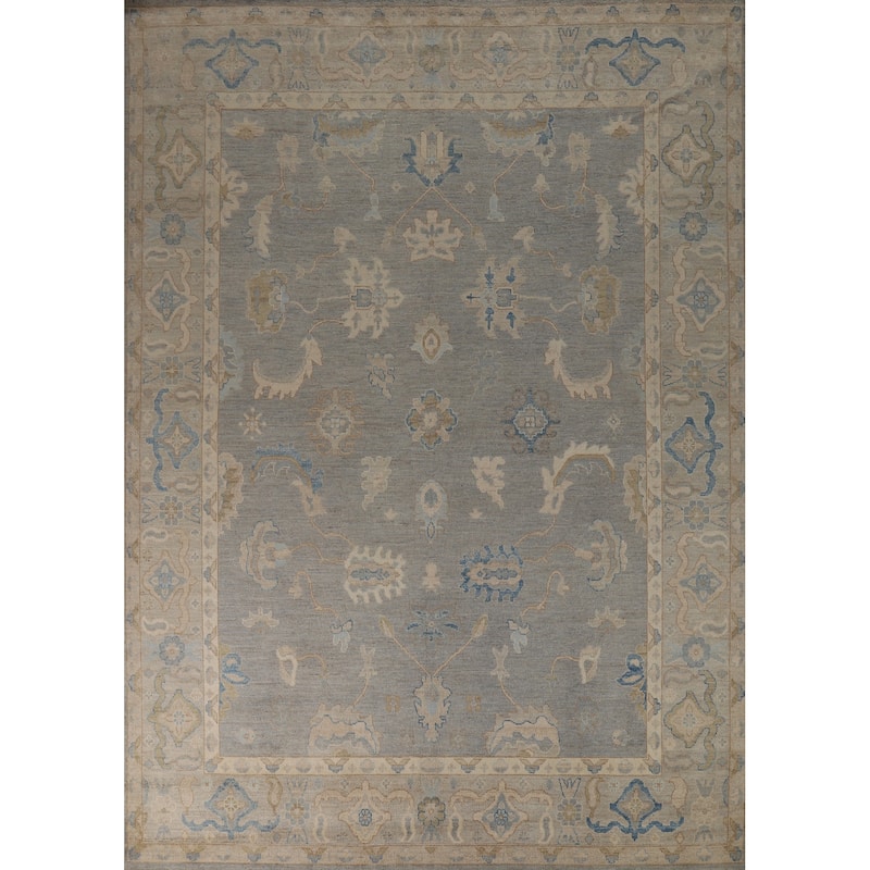 Hand Knotted Oriental 100% Wool Carpet Transitional All-Over Greys & Charcoal Oushak Area Rug - 11' 9'' X 9' 2''