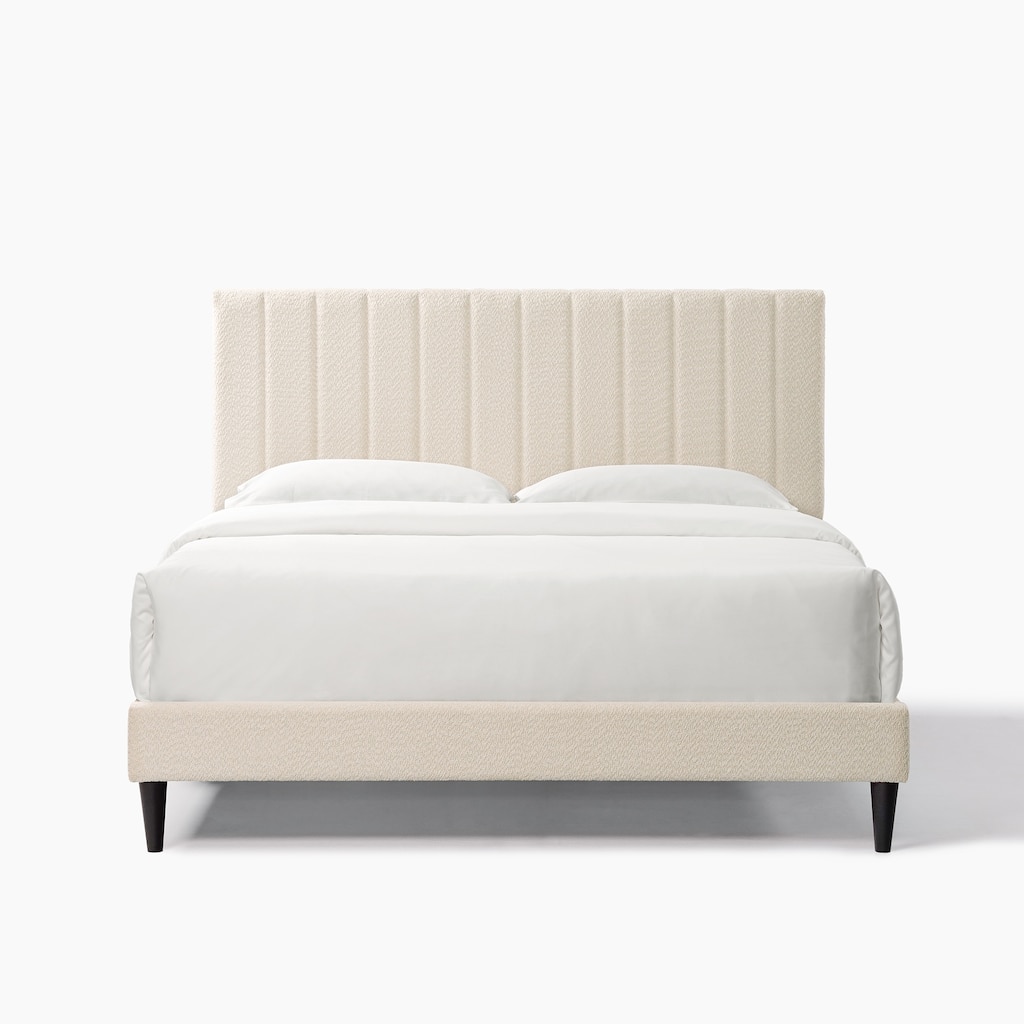 Cream White Queen Size Tufted Upholstered Platform Bed