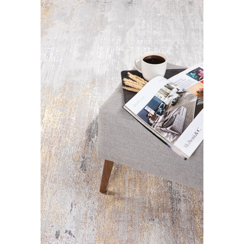 Camryn Collection Abstract Gray/Gold Transitional Area Rug