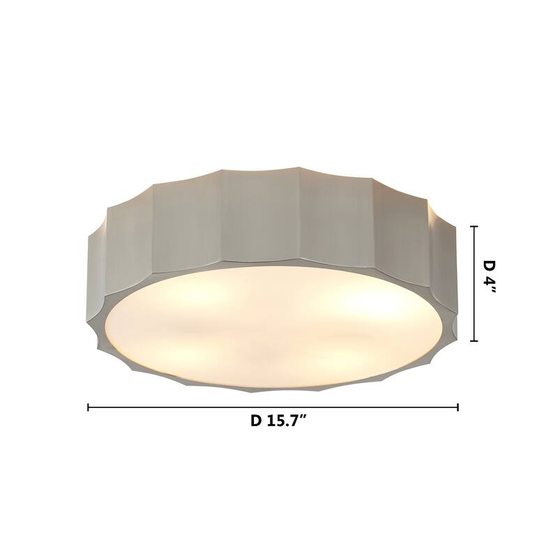 4 Light Shiny Nickel Stainless Steel Flush Mount with White Diffusers