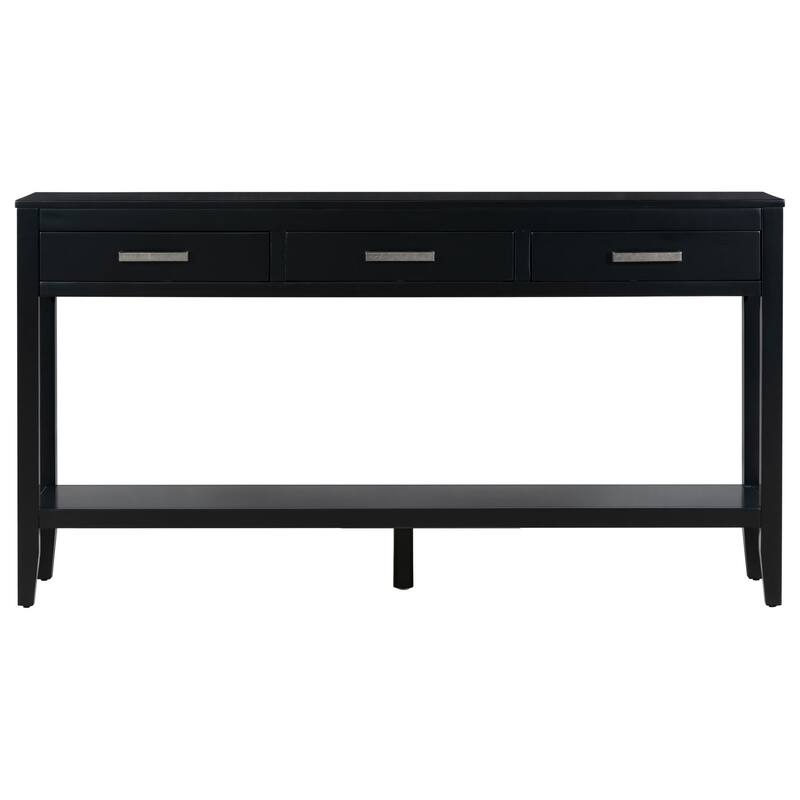 59.1'' Farmhouse Entryway Console Table - 3 Drawers with Iron Handles & Bottom Shelf for Living Room, Hallway, Kitchen