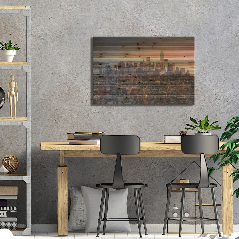 Sunset On Lower Manhattan Print On Wood by Jérôme Labouyrie - Multi-Color