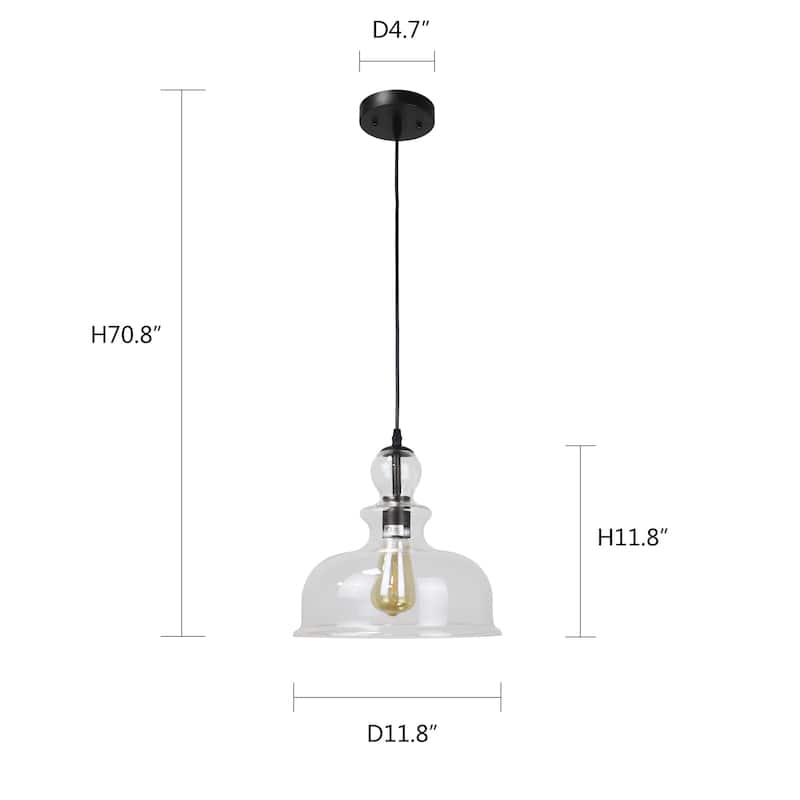 1-light Clear White Glass w/ Matte Black Hanging Pendant