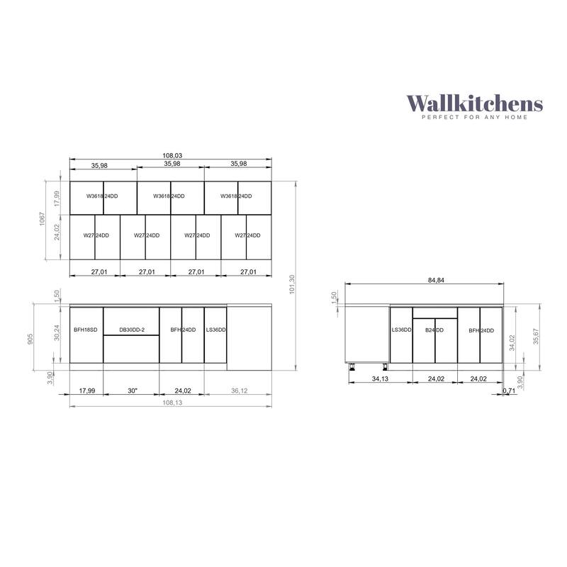Kitchen Radiance Collection White Matte Color Base Size 9Ft Wide - 108x85