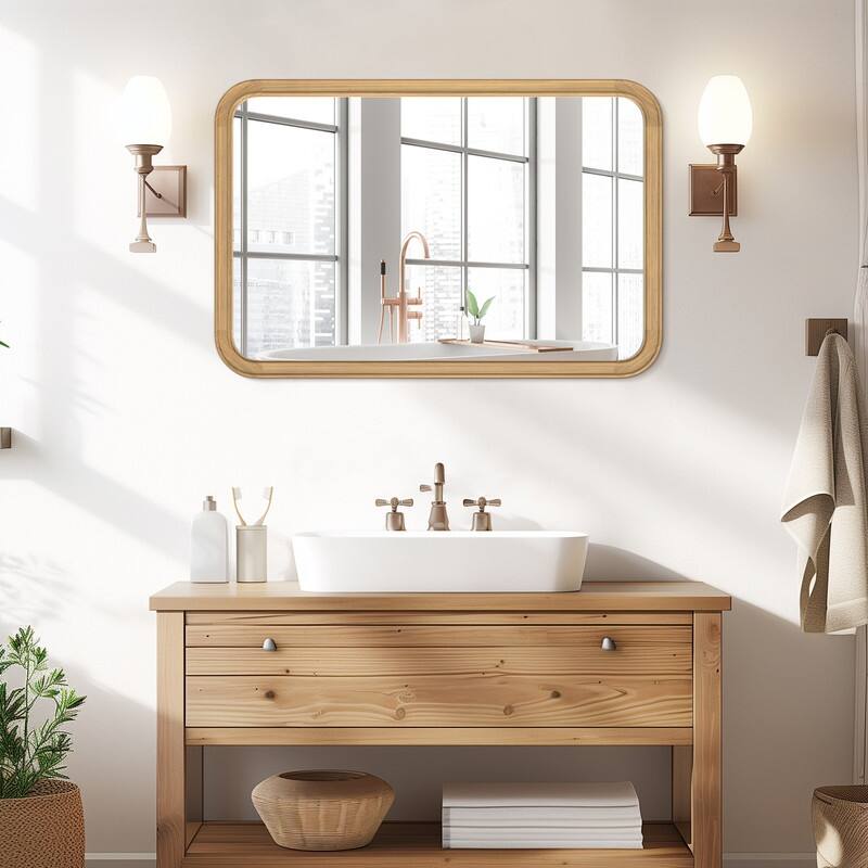 Pine Wooden Framed Standard Farmhouse Style Rectangle Wall Mirror