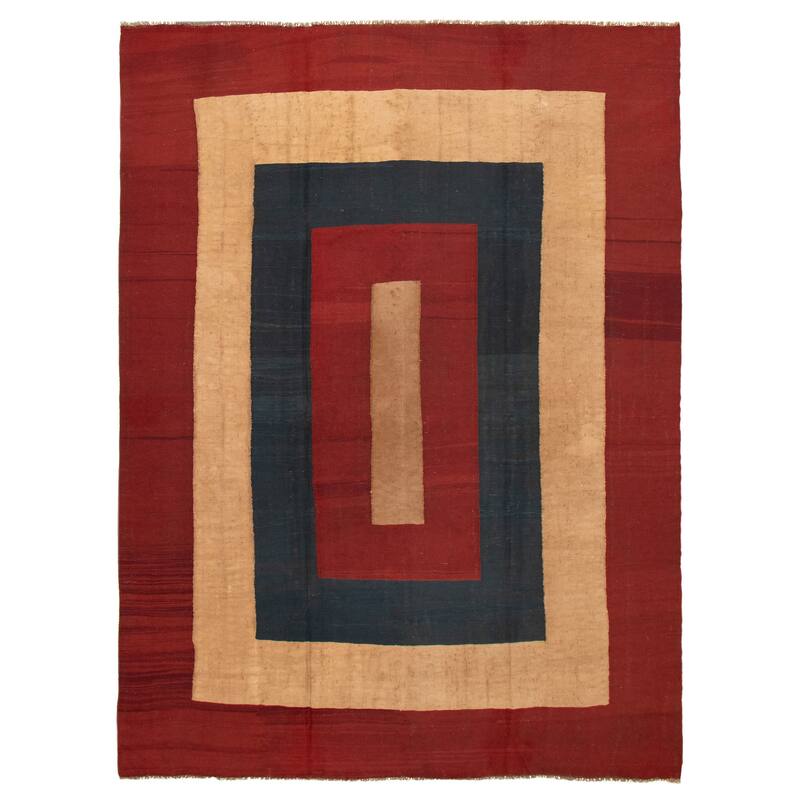 ECARPETGALLERY Flat-Weave Ankara FW Red Wool Kilim - 8'8 x 11'10 - Dark Red - 8'8 x 11'10