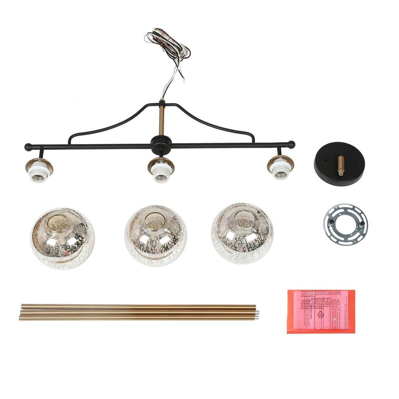 Ziv Modern 3-Light Black Gold Chandelier Linear Island Lights with Mercury Glass - 28.5" L x 5.5" W x 13" H