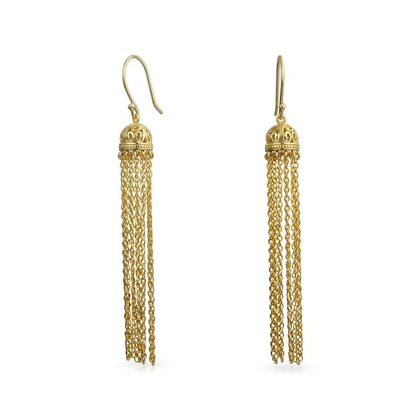 Bling Jewelry Gold Plated Silver Filigree Dome Dangle Long Bling Jewelry Gold Plated Silver Filigree Dome Dangle Long Chain Earrings