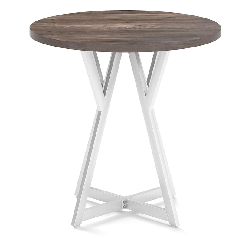 Gymax 31.5 Inch Round Dining Table for 2-4 Thick Wooden Tabletop Metal - Oak Gray, White