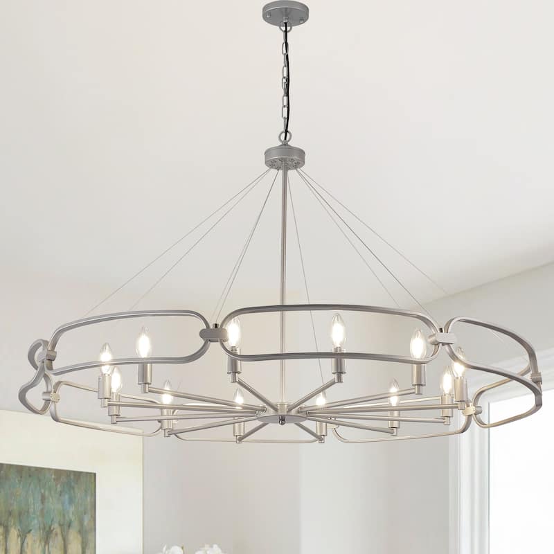 12-Light Modern Chandelier, Large Round Chandelier - 52" - Silver