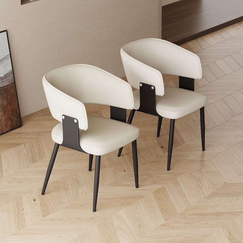 Modern Faux Leather Dining Chair, 2 pieces, Stainless steel legs, White