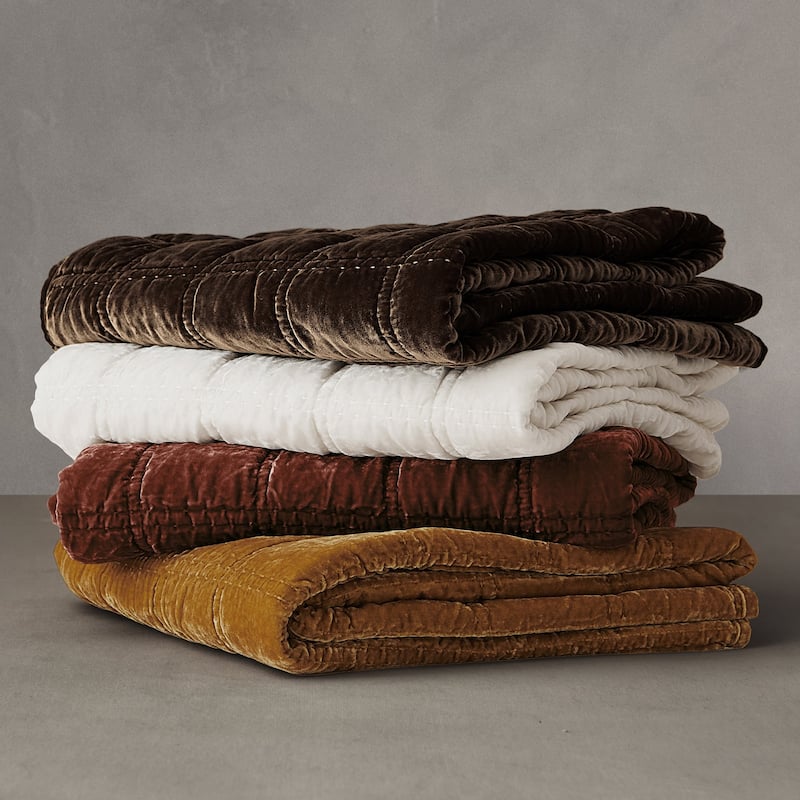 HiEnd Accents Stella Faux Silk Velvet Romantic Western Double Box Stitch Throw Blanket, 50"x60"