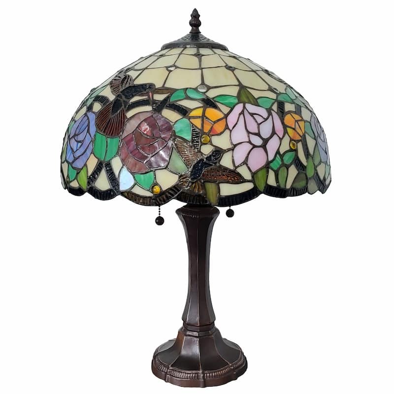 HomeRoots 23" Stained Glass Two Light Hummingbird Accent Table Lamp - 21 x 23 x 12