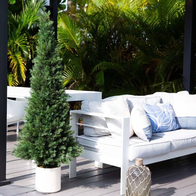 Cedar Pine Artificial Tree with Planter - 5' - Green and White