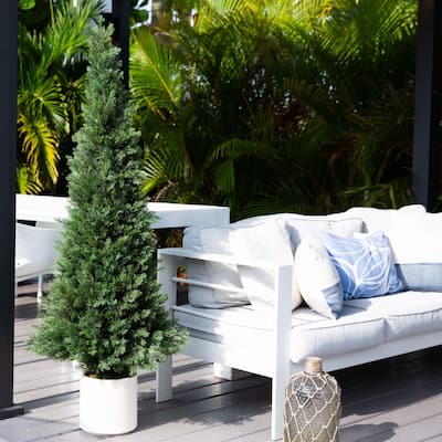 Cedar Pine Artificial Tree with Planter - 5' - Green and White