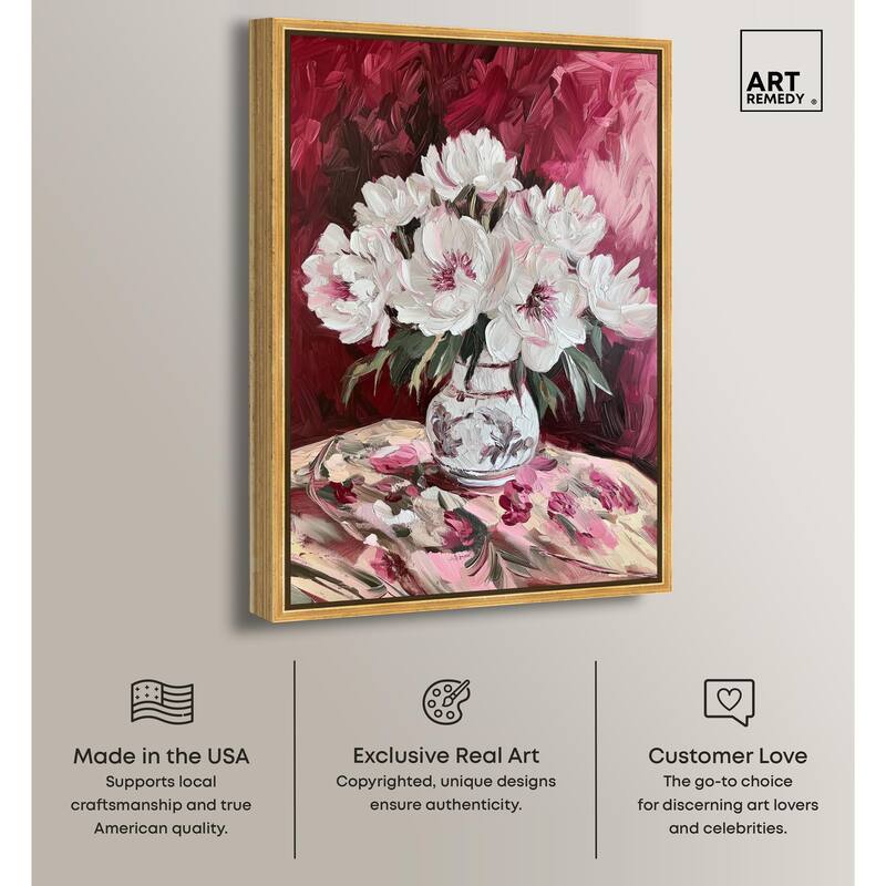 Peonies on Ruby Tide Canvas by Art Remedy