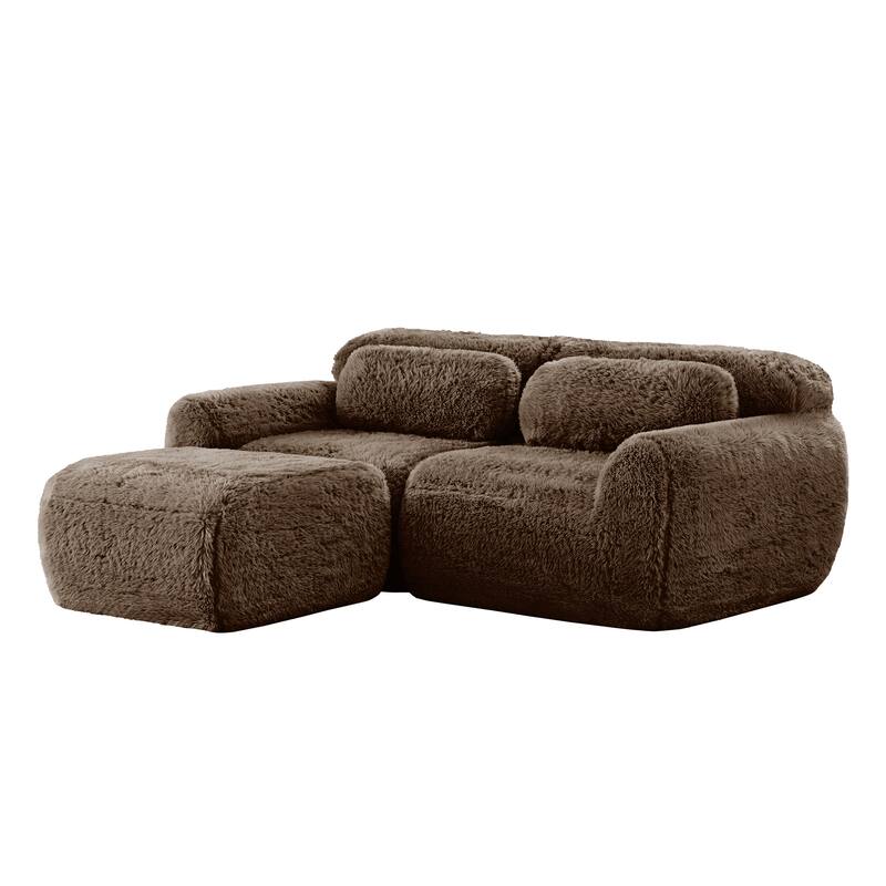 Anmytek L-Shaped Sectional Sofa with Chaise Plush Fabric 32D High Density Sponge No Assembly Ergonomic Anti-Slip Bed Sofa