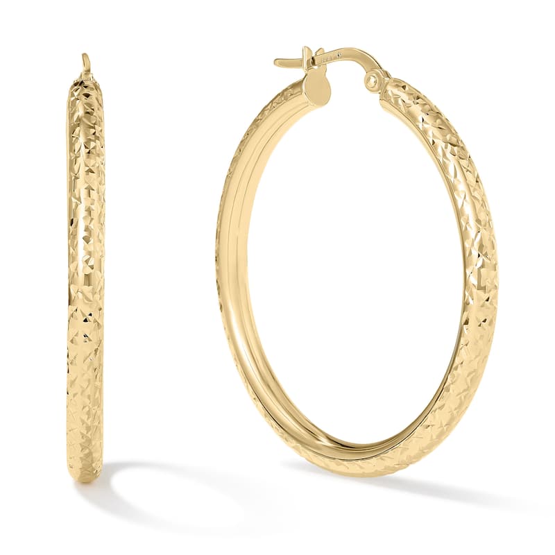 Clover 14K Yellow Gold Diamond-Cut Round Hoop Earrings 3mm (16mm-36mm) - 36mm
