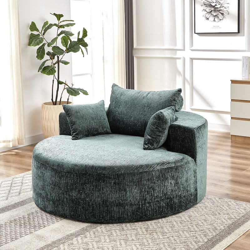 Green Round Chenille Single Sleeper Sofa with Backrest Pillow