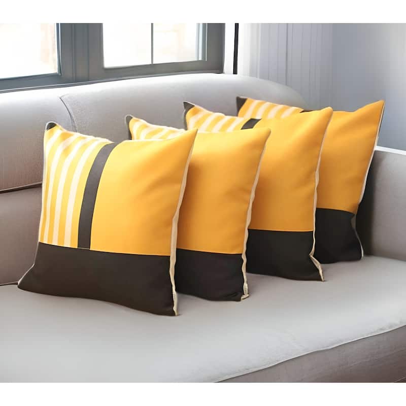 HomeRoots Set of Four 18" Yellow and Black Color Block Throw Pillow