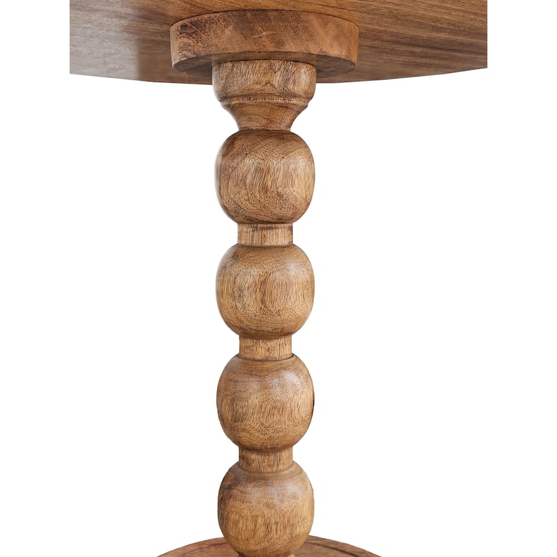 20.5 in. Natural Brown Round Wood End Table, Sturdy Build End Side Table for Living Rooms