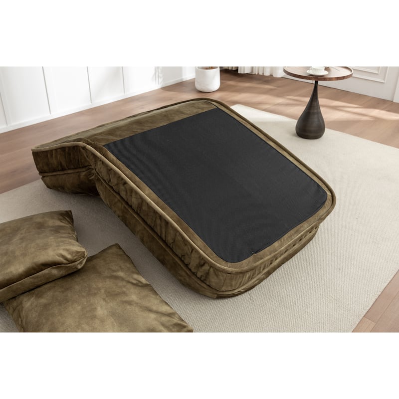 Upholstered Human & Dog Bed, Adjustable 5-Position Bean Bag Floor Sofa with Massage Pillow and 2 Soft Cushions for Adults & Pets