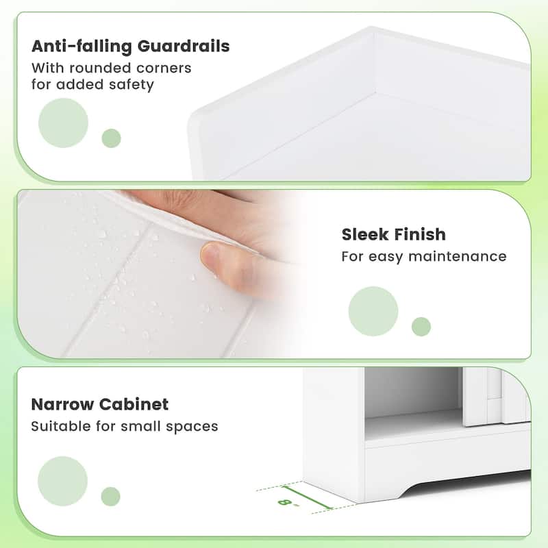 Gymax Bathroom Floor Cabinet w/2 Sliding Doors & Adjustable Shelves