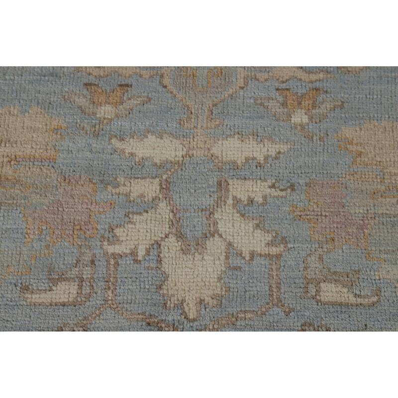 Hand Knotted Oriental 100% Wool Carpet Transitional Floral Navy Blue & Blues Oushak Area Rug - 9' 8'' X 8' 7''