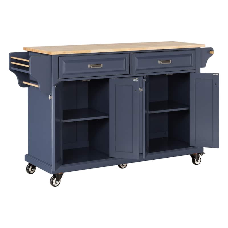 Wood Kitchen Island with Drawers, Kitchen Cabinet with Adjustable Shelves, Kitchen Storage Cart with Built-in Spice Rack