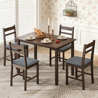 5-Piece Dining Set, Farmhouse Wooden Table and 4 Cushioned Chairs - Bed ...