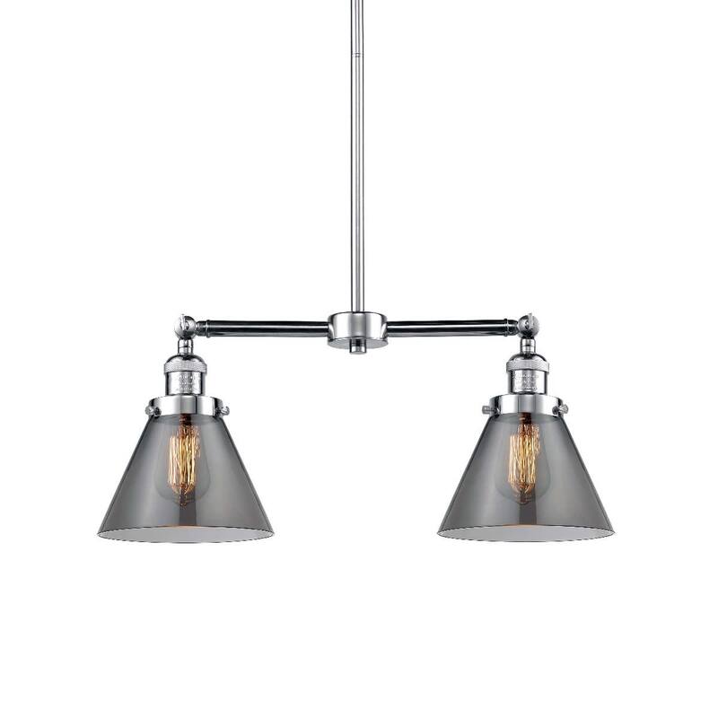 Innovations Lighting Large Cone 2 Light 21" Wide Linear Chandelier - Polished Chrome / Smoked