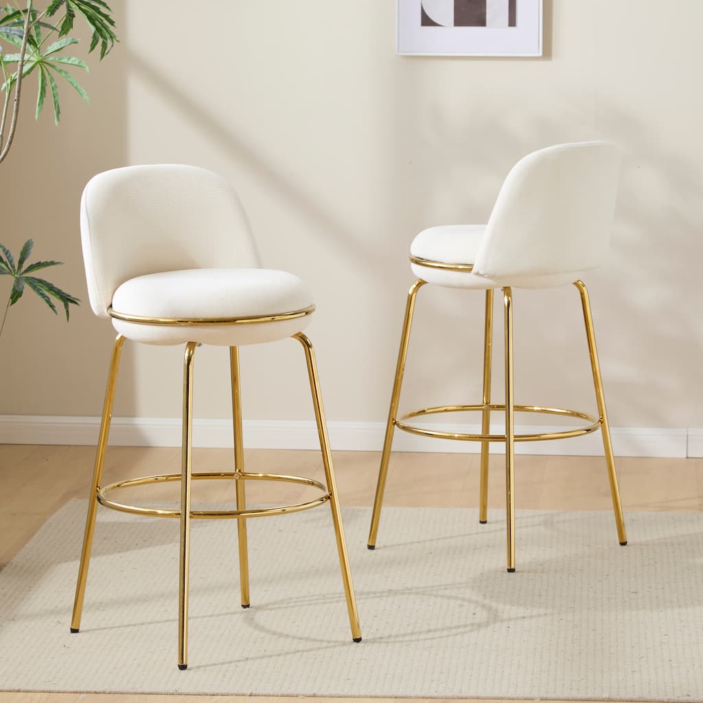 Christopher Knight Home - Rio Claro 37.75" Gold Metal Barstool Set with Beige Upholstery for Kitchen Island or Home Bar