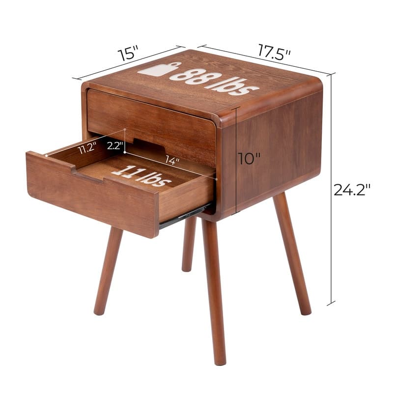 Mid-Century Solid Wood Nightstands For Bedroom
