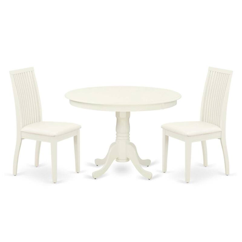 3-Piece Linen White Finish Solid Wood Top-Round Dining Room Set-Seats 4
