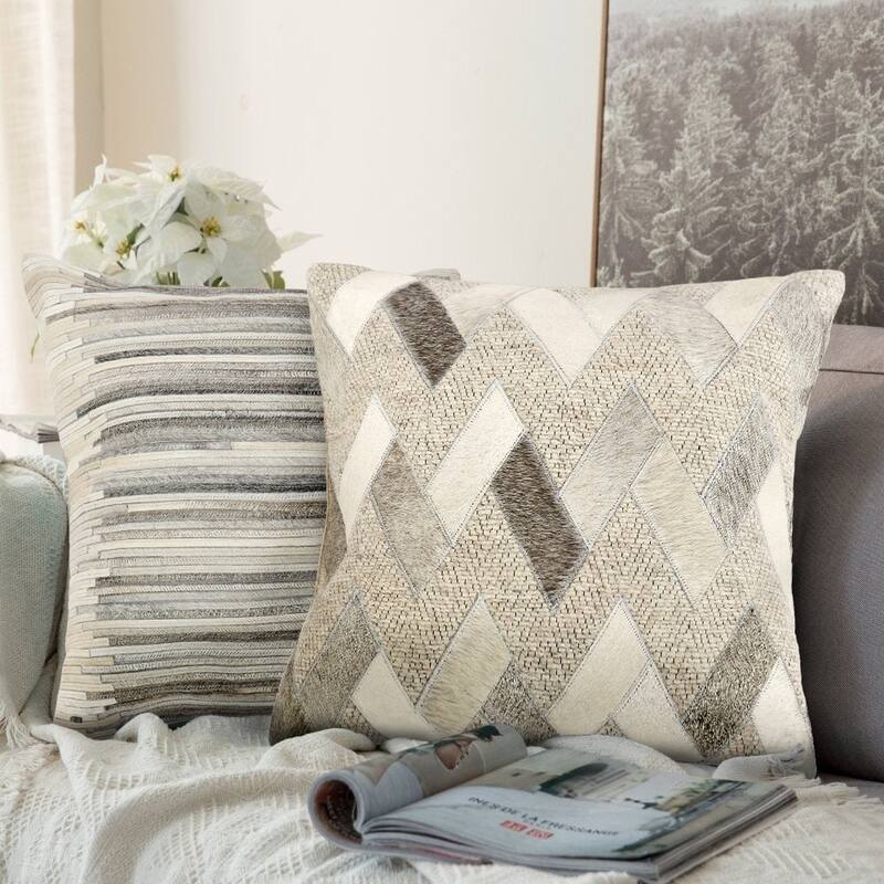 Pasargad Home Cowhide Decorative Throw Pillow, 18x18
