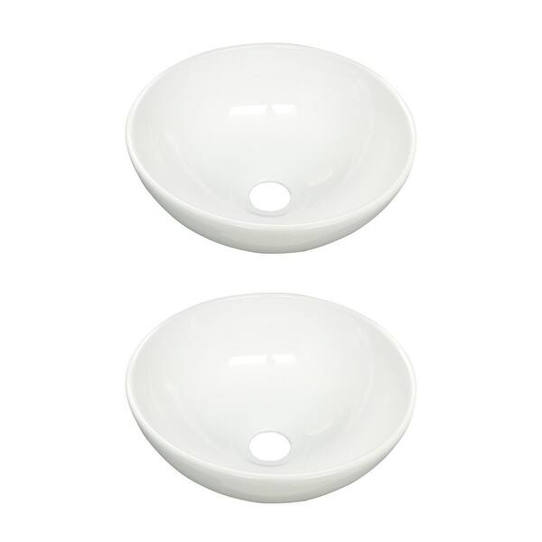 slide 1 of 4, Round Above Counter Bathroom Sink 11.25" Dia White Ceramic Pack of 2