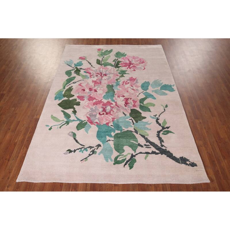 Floral Abstract Area Rug Handmade Wool & Silk Carpet - 6'7"x 9'7"