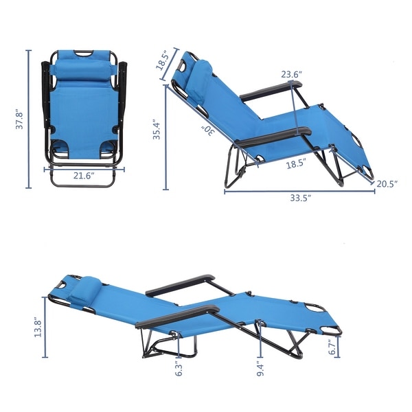Portable Blue Steel Dual Purposes Extendable Folding Reclining Chair