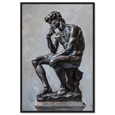 Notoriart Ebony Statue In Thought Framed Men Style 1 Piece Canvas Wall Art