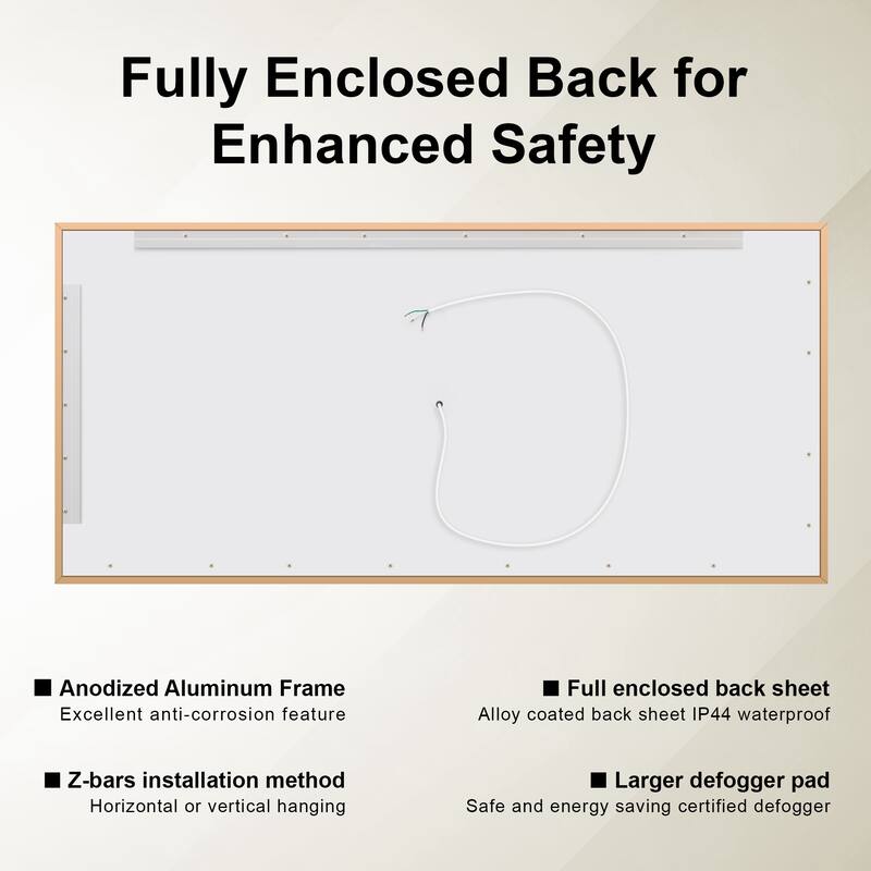 Wall Mounted Bathroom Framed LED Mirror With Dimmable Light Touch Sensor And Memory Function, Anti- Fog
