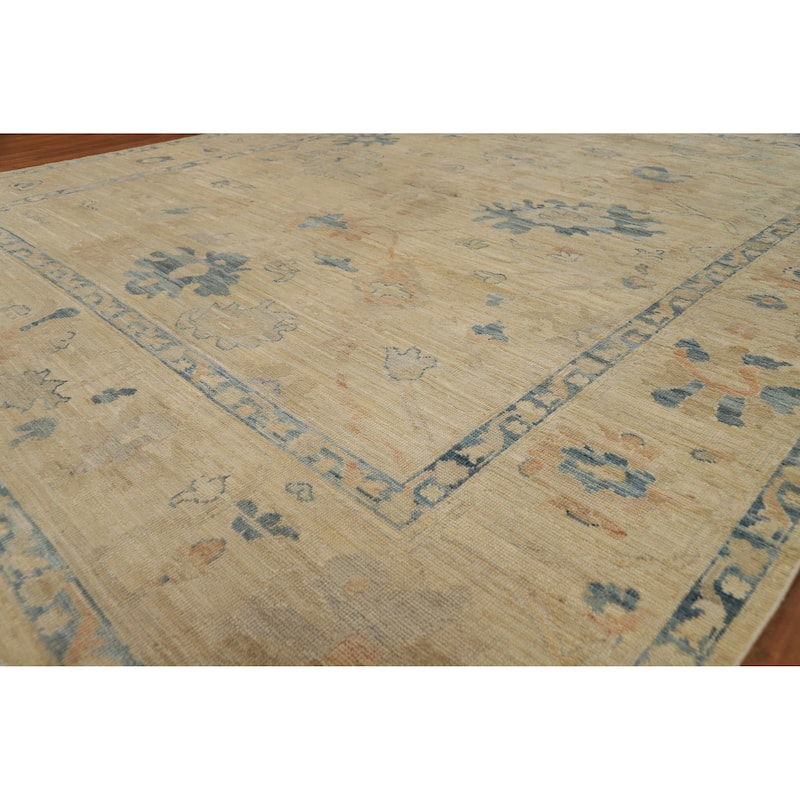 Yellow Floral Oushak Turkish Area Rug Hand-Knotted Wool Carpet - 7'11"x 10'0" - 7'11"x 10'0" - Yellow