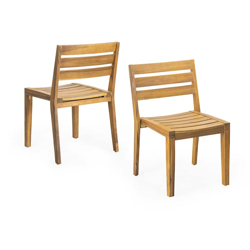 Roomfitters Outdoor Acacia Wood Dining Side Chairs, Patio Kitchen Seating Set of 2, Teak Finish