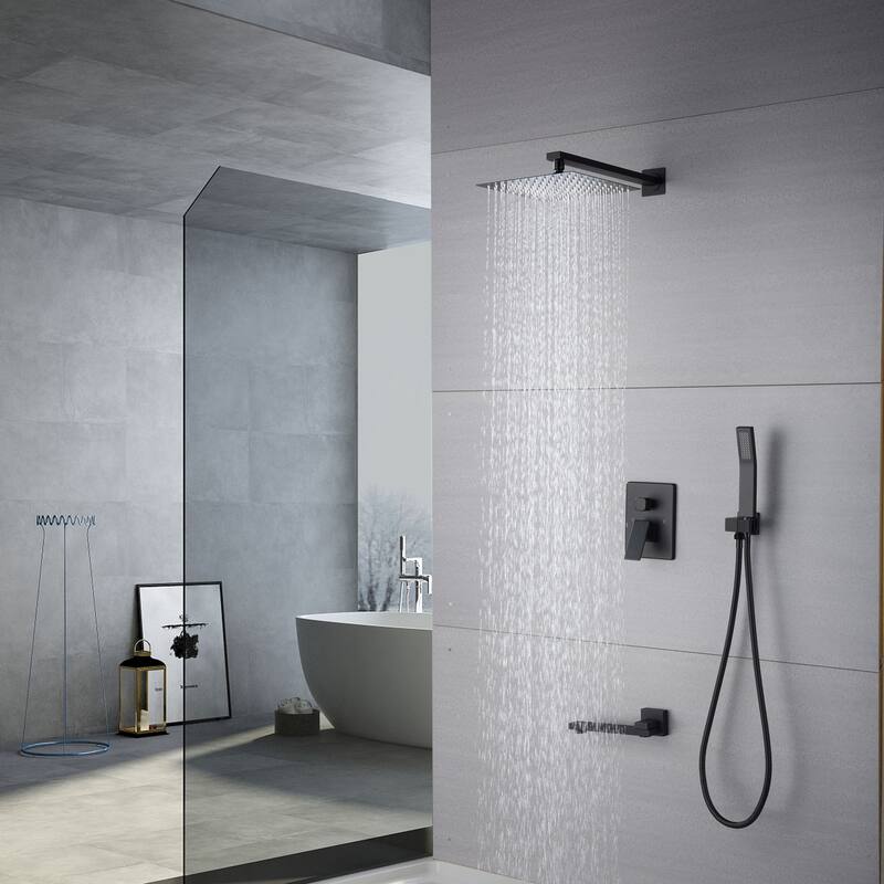 10" Matte Black Shower Faucets Sets Complete,Rain Shower Head with Handheld Shower Valve Shower System - Black