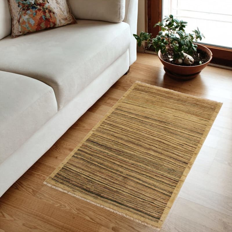 Modern Minimalist Gabbeh Hand Knotted Wool Area Rug
