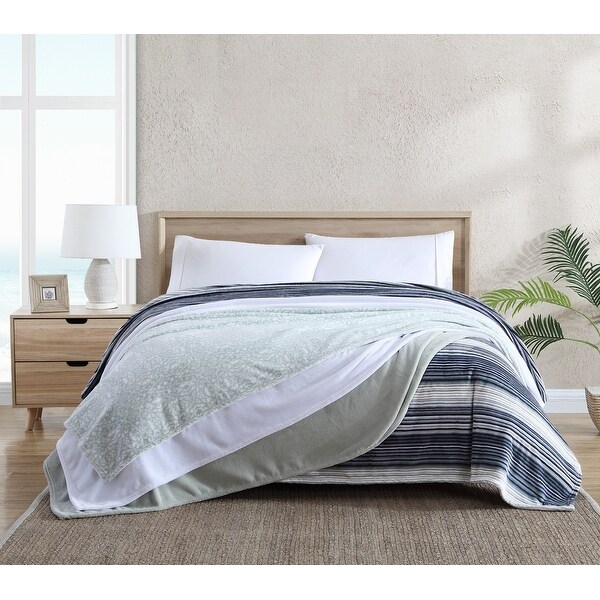 Tommy Bahama Ultra Soft Plush Reversible Blanket On Sale Bed