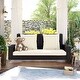 preview thumbnail 5 of 47, 2-Person Wicker Hanging Porch Swing with Chains, Cushion and Pillow Beige