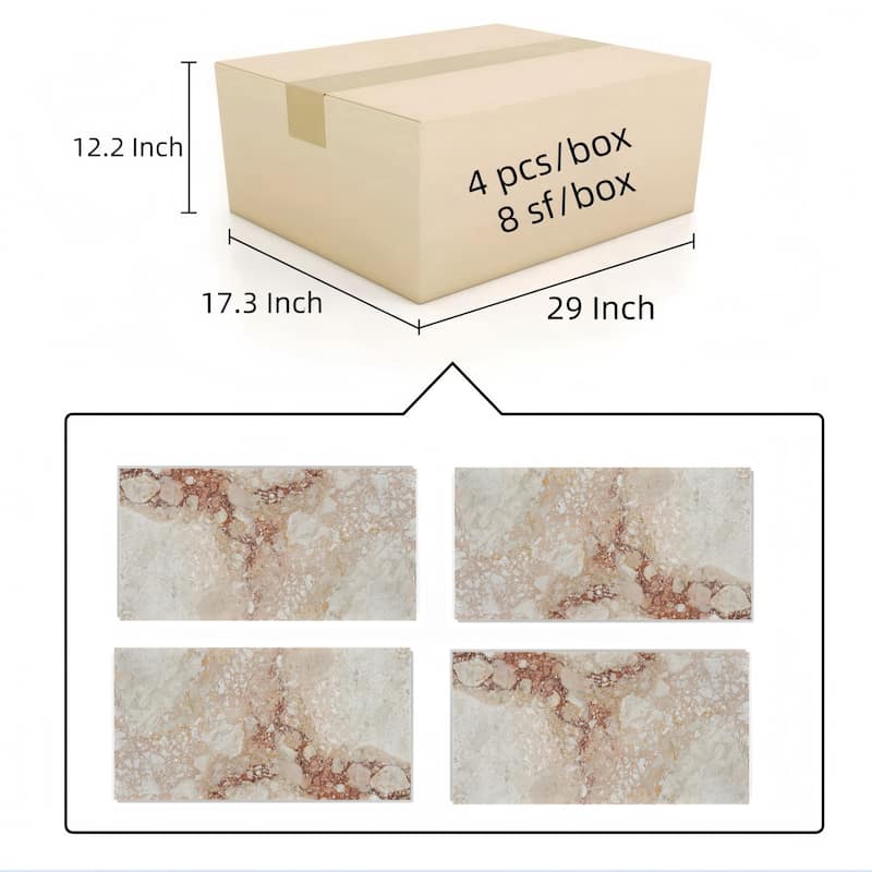 Roomfitters Natural Marble Tile for Wall and Floor, Polished Genuine Stone, 12x24 Marble Tile, 4-Piece Boxe, Pink