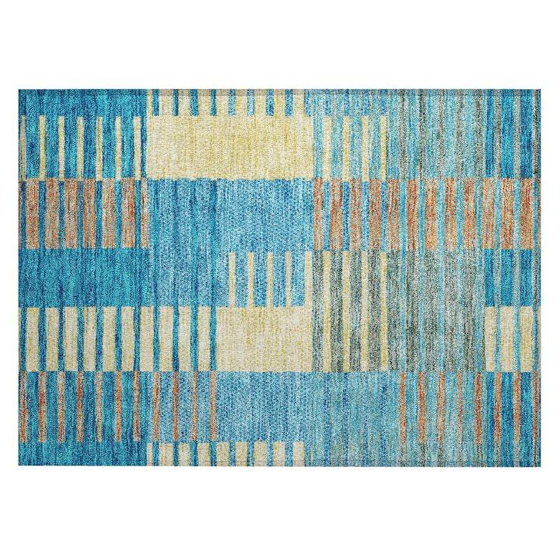 Machine Washable Indoor/ Outdoor Modern Stripes Chantille Rug