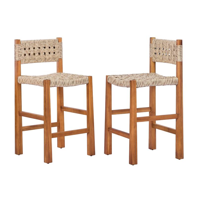 Christopher Knight Home - Modern Acacia Wood Outdoor Bar Stools with Teak Finish and Wicker Back Patio Chairs